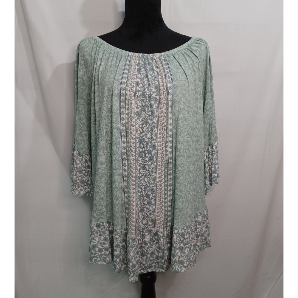 Women's‎ Style & Co. Green/Blue Floral Hippie Boho Blouse Size 2X
